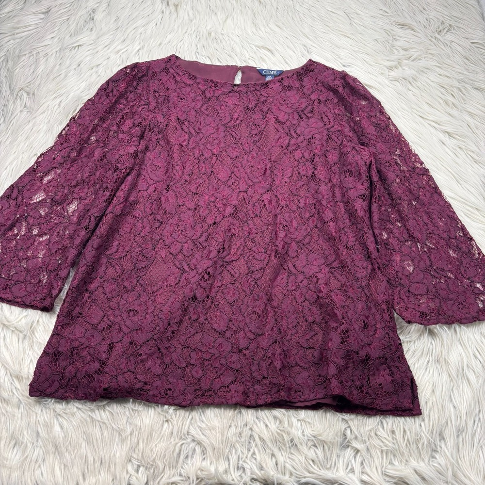 Chaps Women's L Burgundy Lace Bell Sleeve Blouse Goth Romantic Feminine Witchy